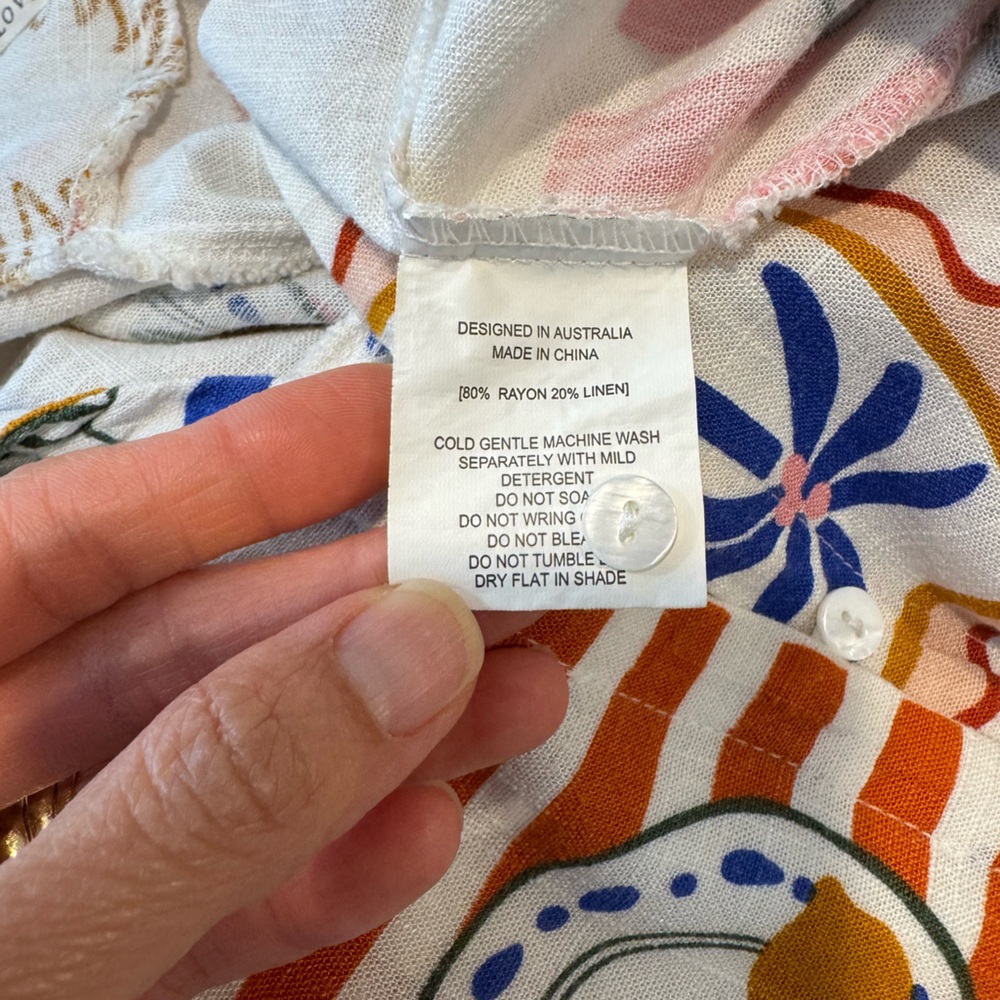 Label Of Love Anthropologie novelty Linen Blend Printed Two-Piece Lounge Set M/L - Picture 7 of 7